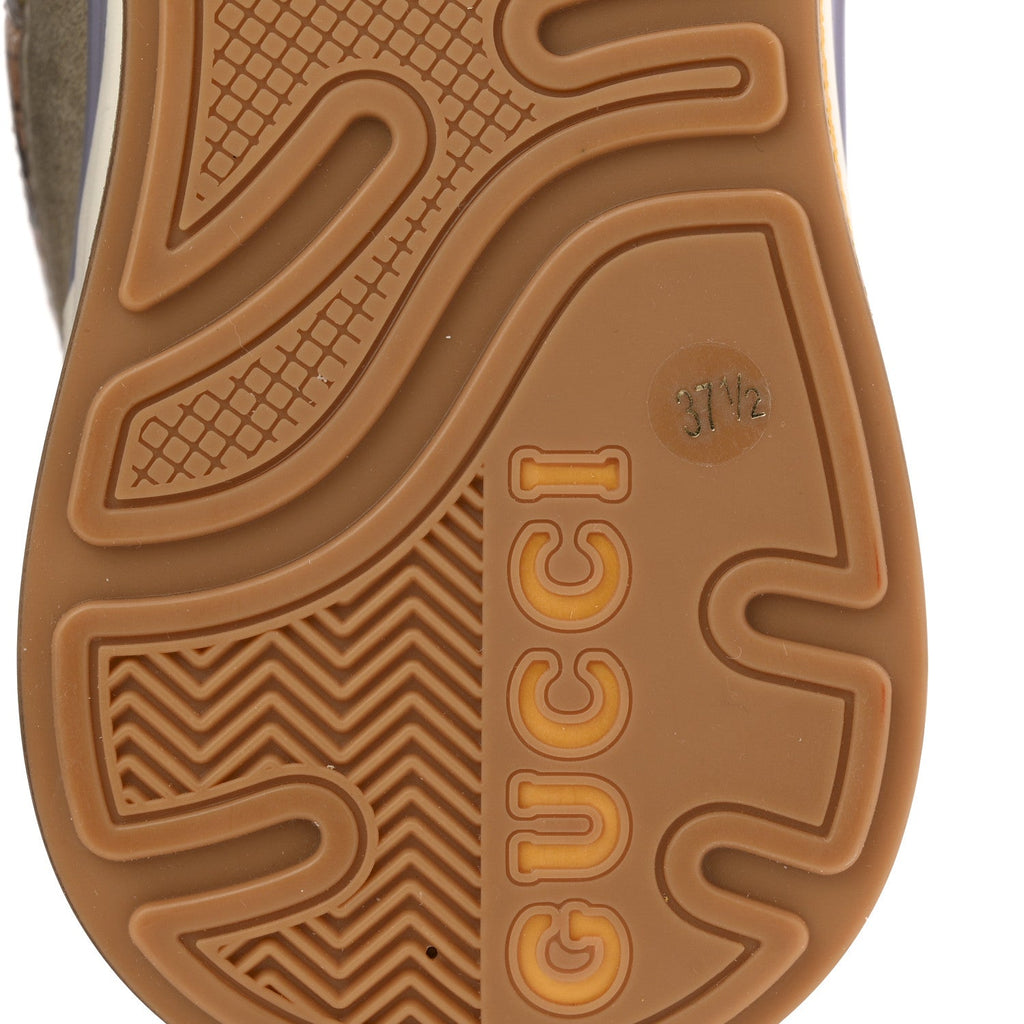Gucci Suede Calfskin Tejus Printed Womens Ultrapace Sneakers 37.5 Pink Silver Oatmeal Yolk