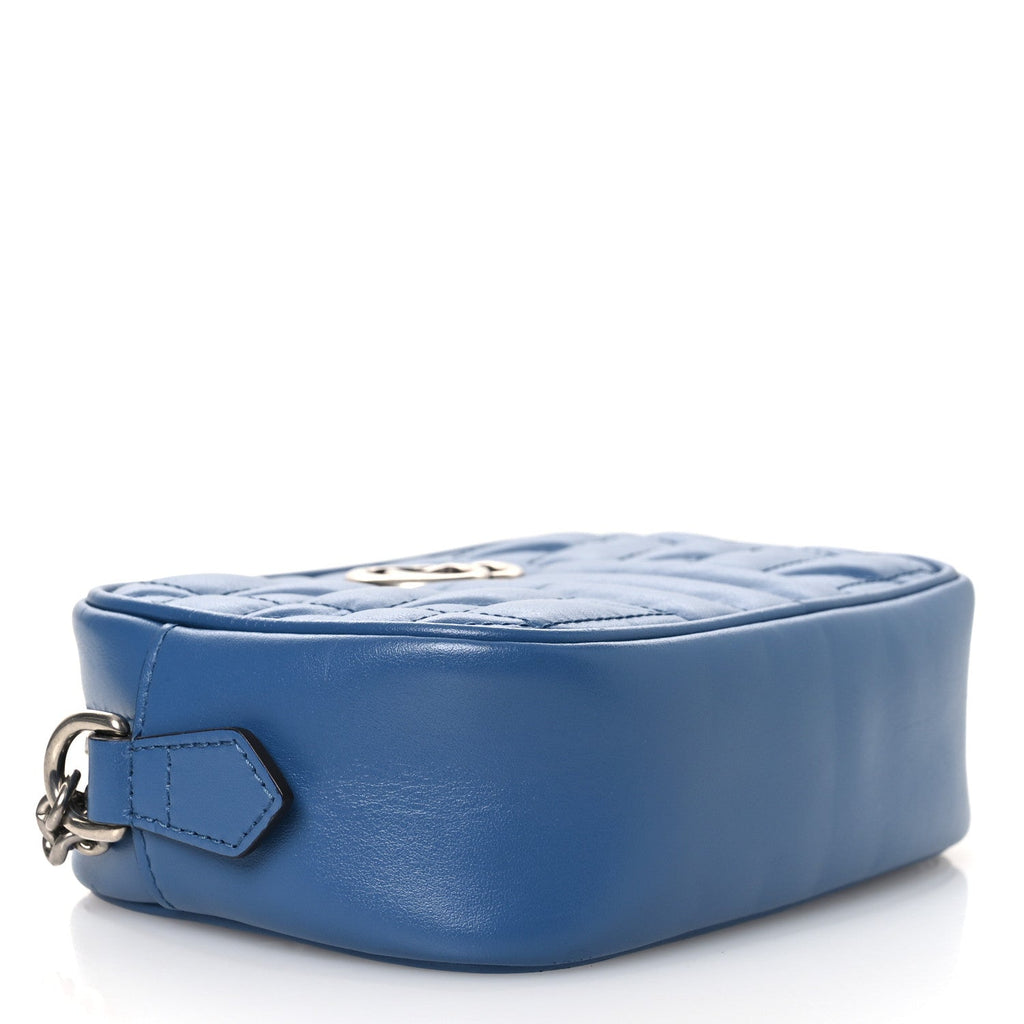 Gucci Calfskin Matelasse Aria Mini GG Marmont Chain Shoulder Bag Clear Blue