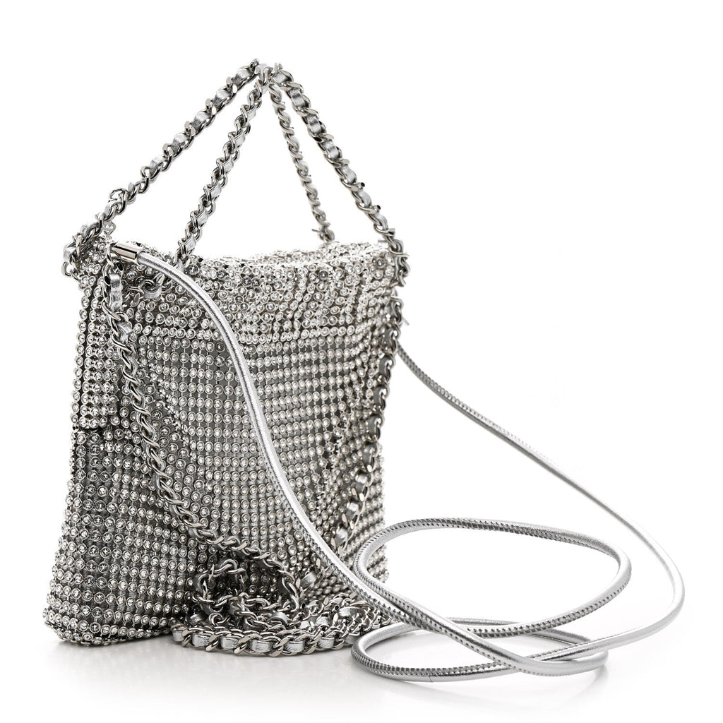 Chanel Crystal Embellished Metallic Lambskin Mini Chanel 22 Silver
