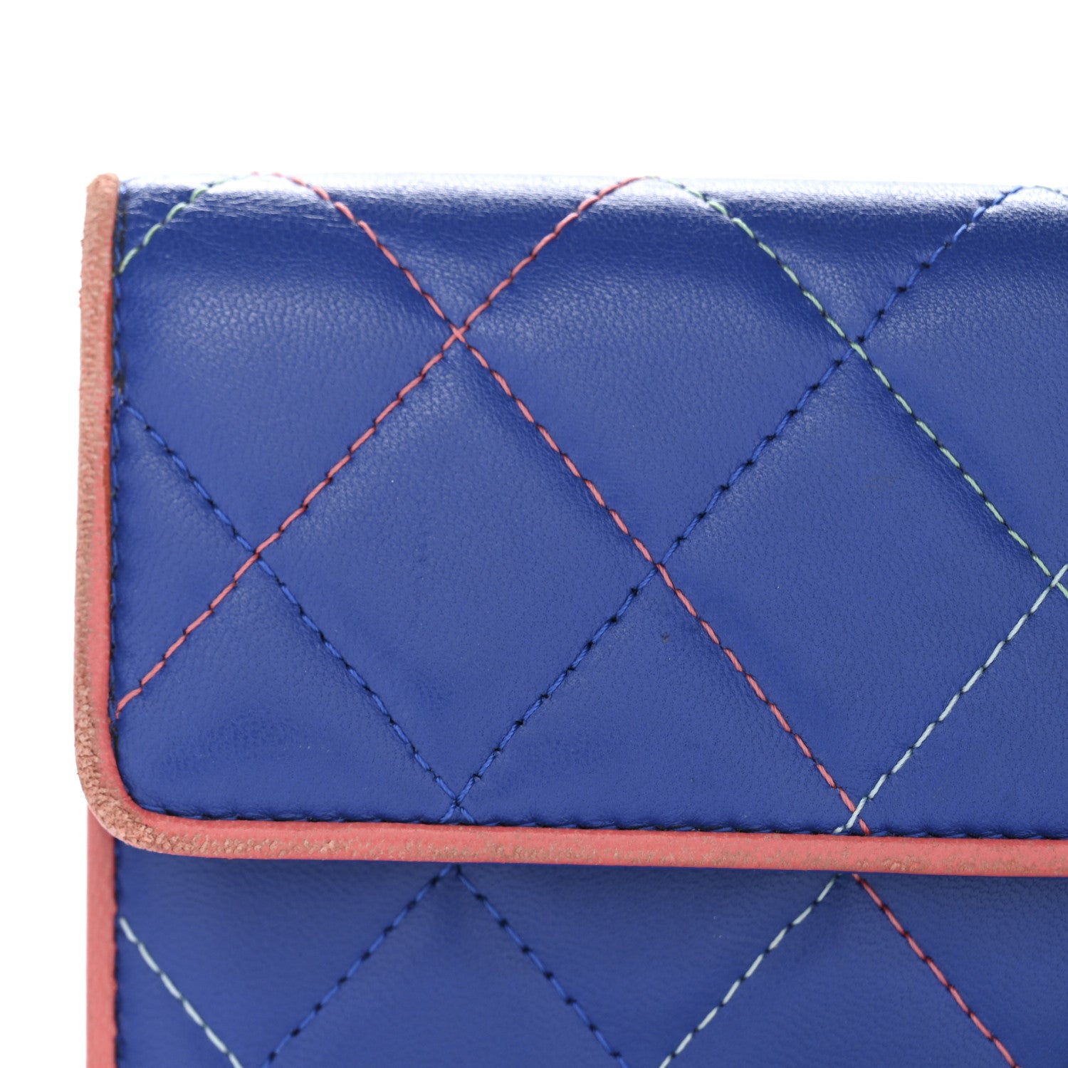 Lambskin Quilted Cuba Long Flap Wallet Blue Multicolor