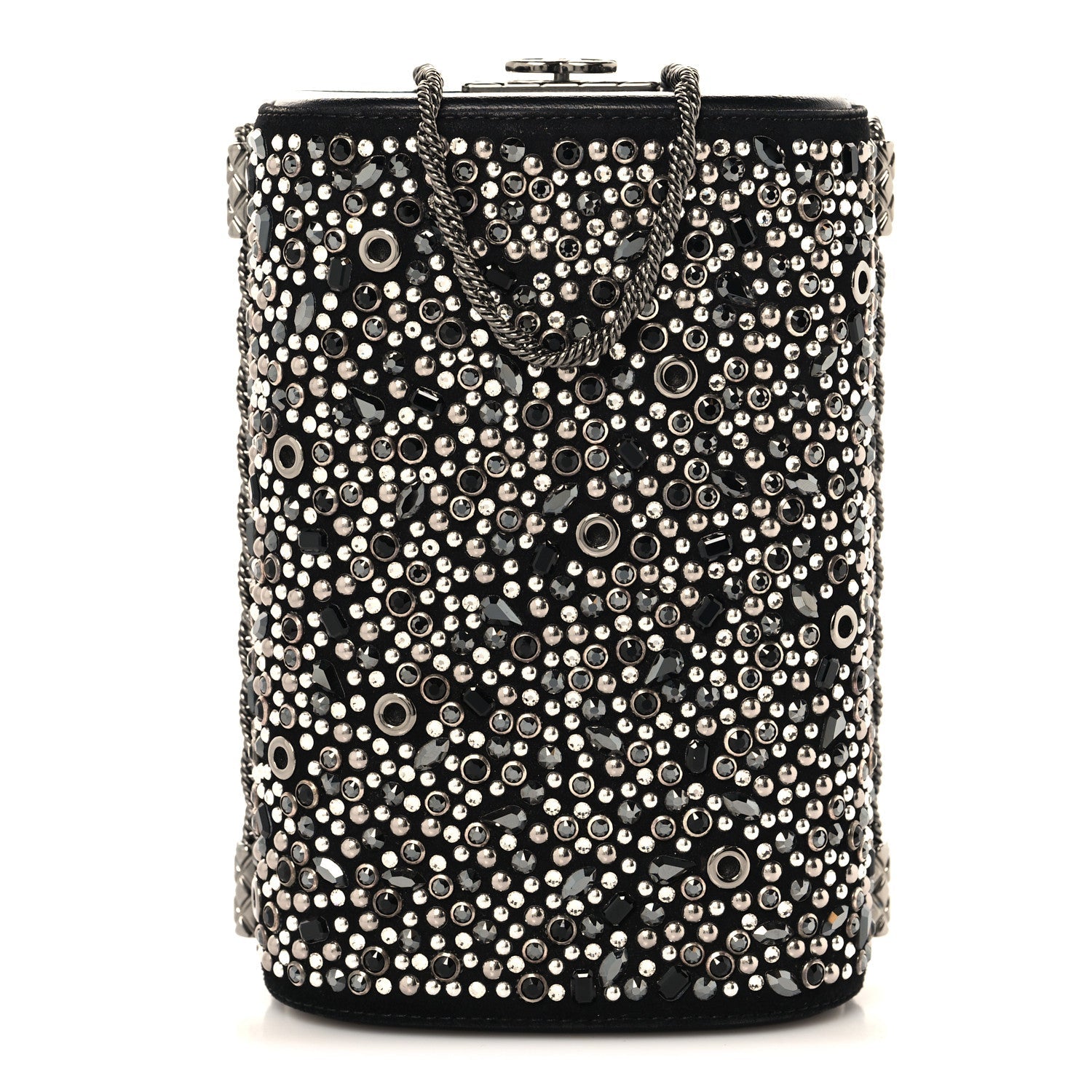 Chanel Crystal Calfskin Minaudiere Clutch Black