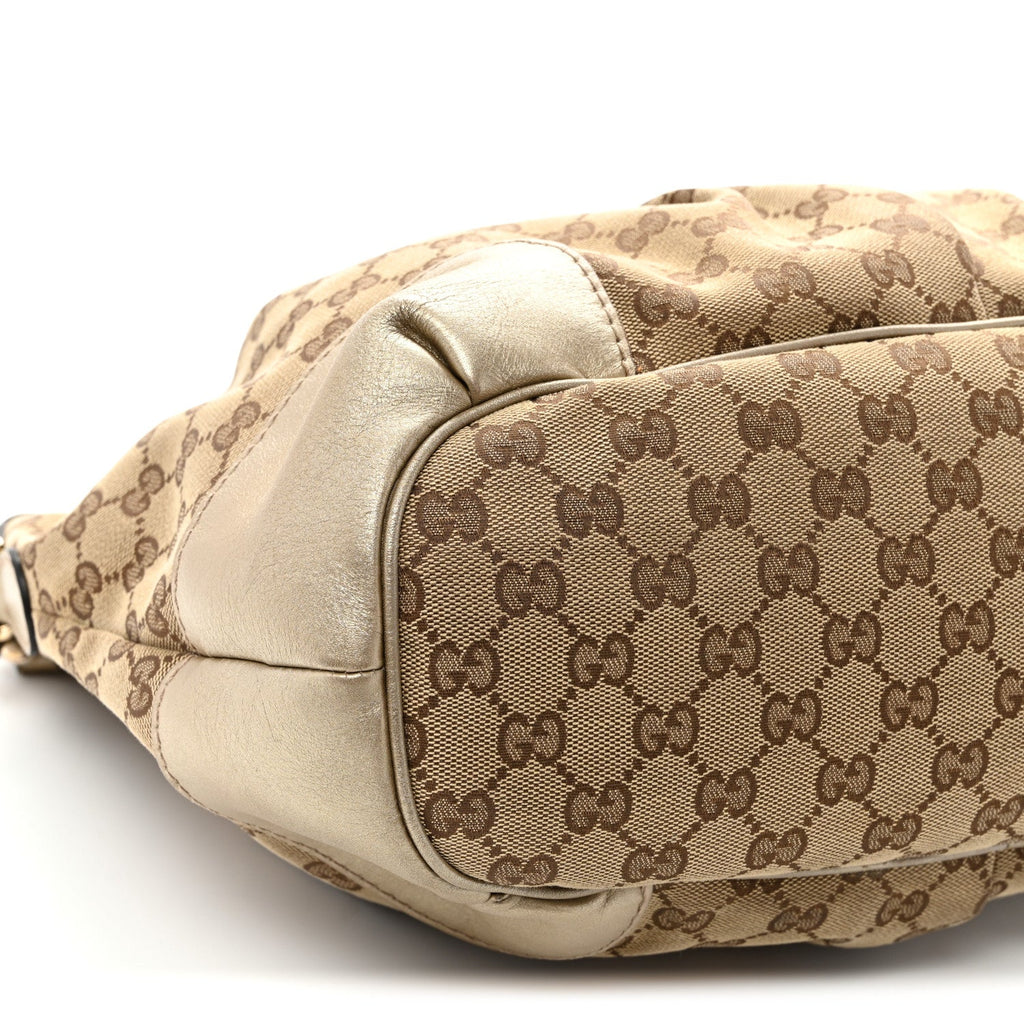 Gucci Metallic Monogram Large Sukey Top Handle Bag Beige Gold