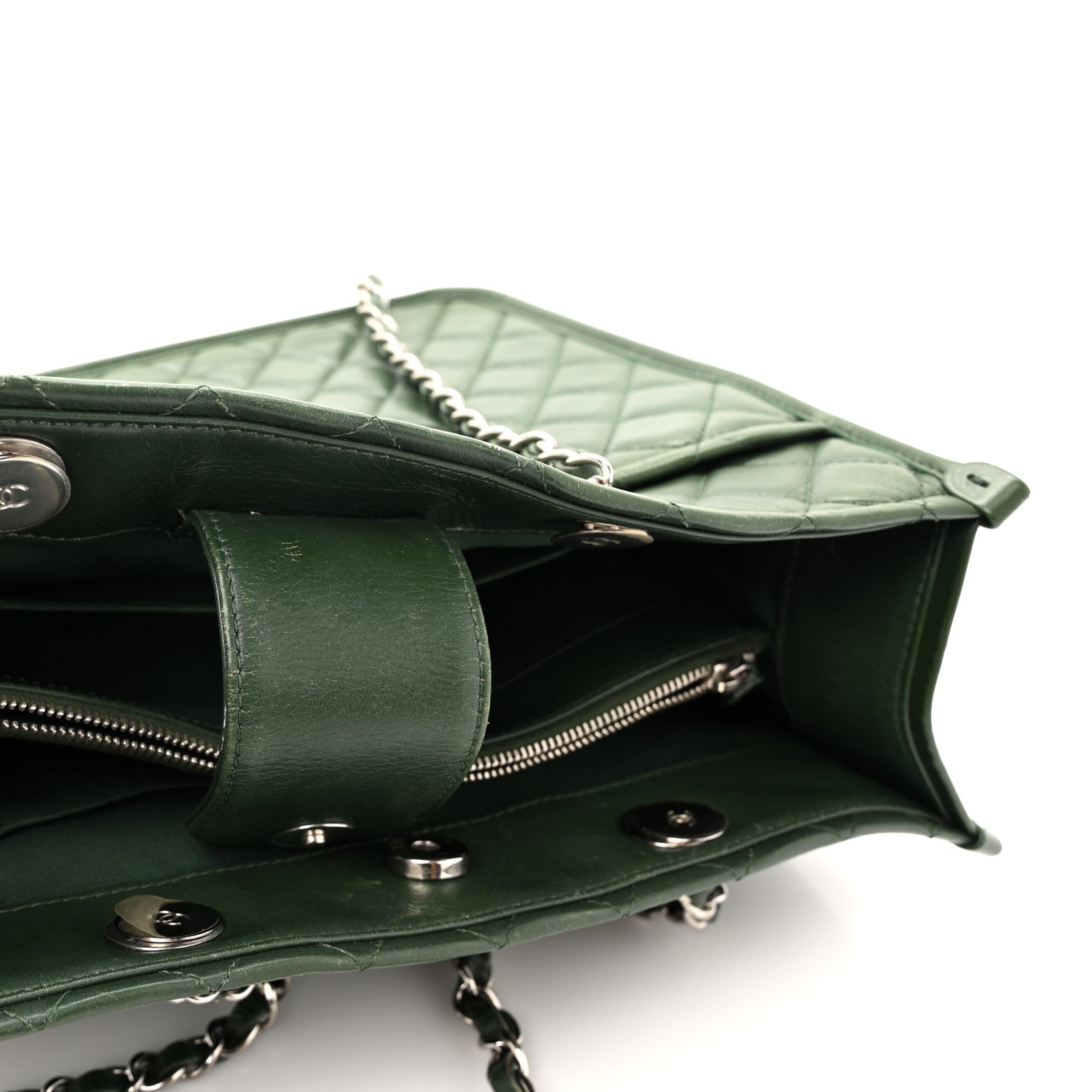 Chanel Aged Calfskin Quilted Large Working Vibe Camera Case Khaki