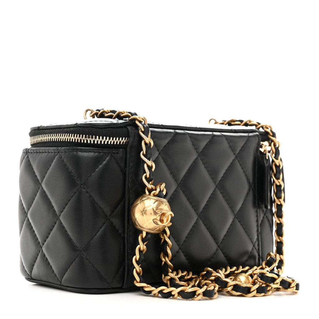 Chanel Lambskin Quilted Pearl Crush Small Vanity Case With Chain Black