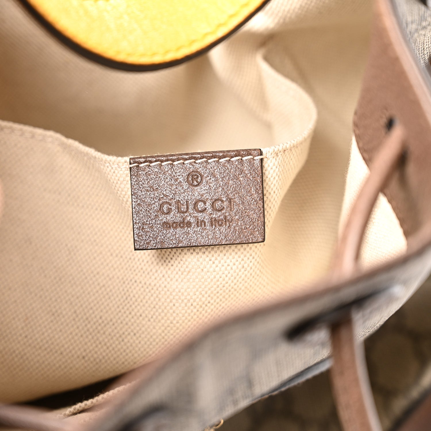 Gucci GG Supreme Monogram Neo Vintage Drawstring Bucket Backpack Beige New Acero Crop