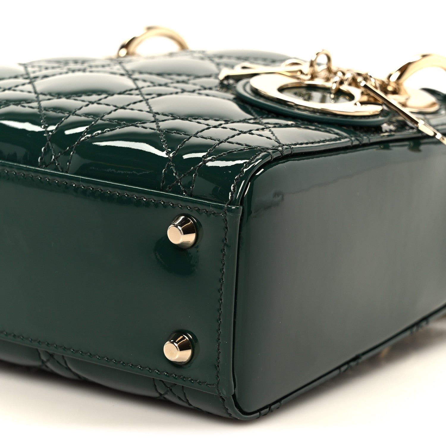 Christian Dior Patent Cannage Mini Lady Dior Pine Green