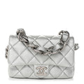 Chanel Metallic Lambskin Lacquered Quilted Small Flap Silver
