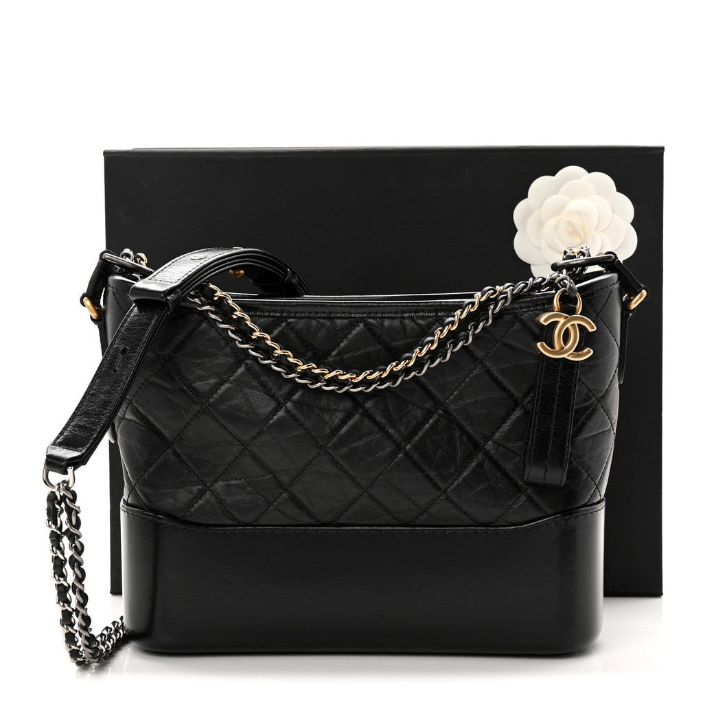 Chanel Aged Calfskin Quilted New Medium Gabrielle Hobo Black