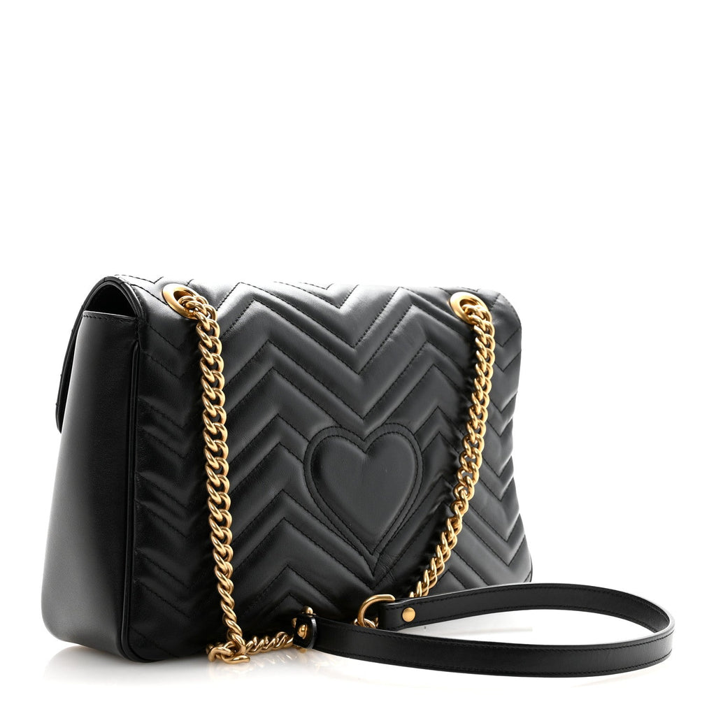 Gucci Calfskin Matelasse Medium GG Marmont Shoulder Bag Black