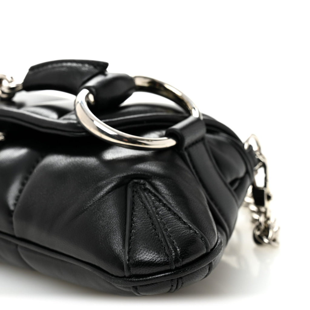 Gucci Nappa Vertical Matelasse Small Maxi Horsebit Chain Shoulder Bag Black