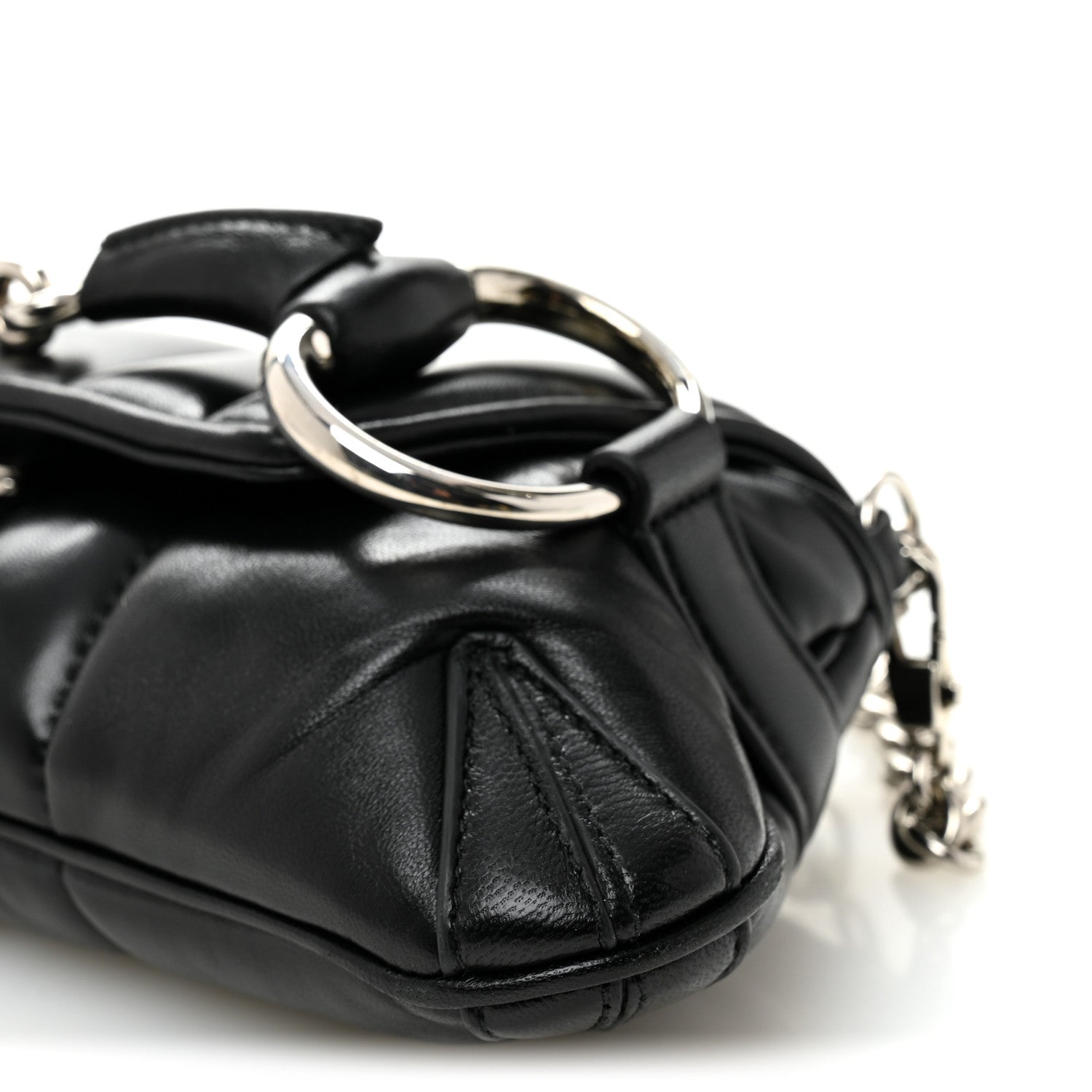 Gucci Nappa Vertical Matelasse Small Maxi Horsebit Chain Shoulder Bag Black