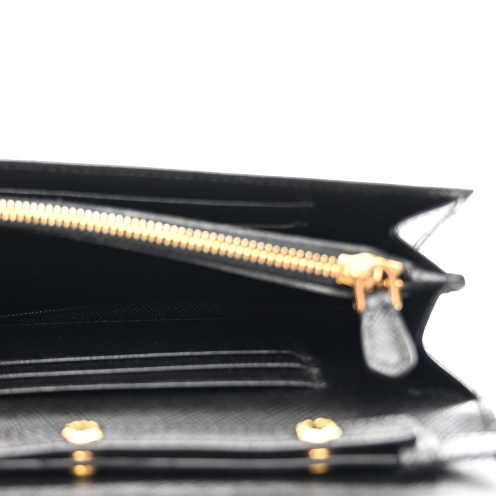 Prada Saffiano Metal Flap Wallet With Strap Black
