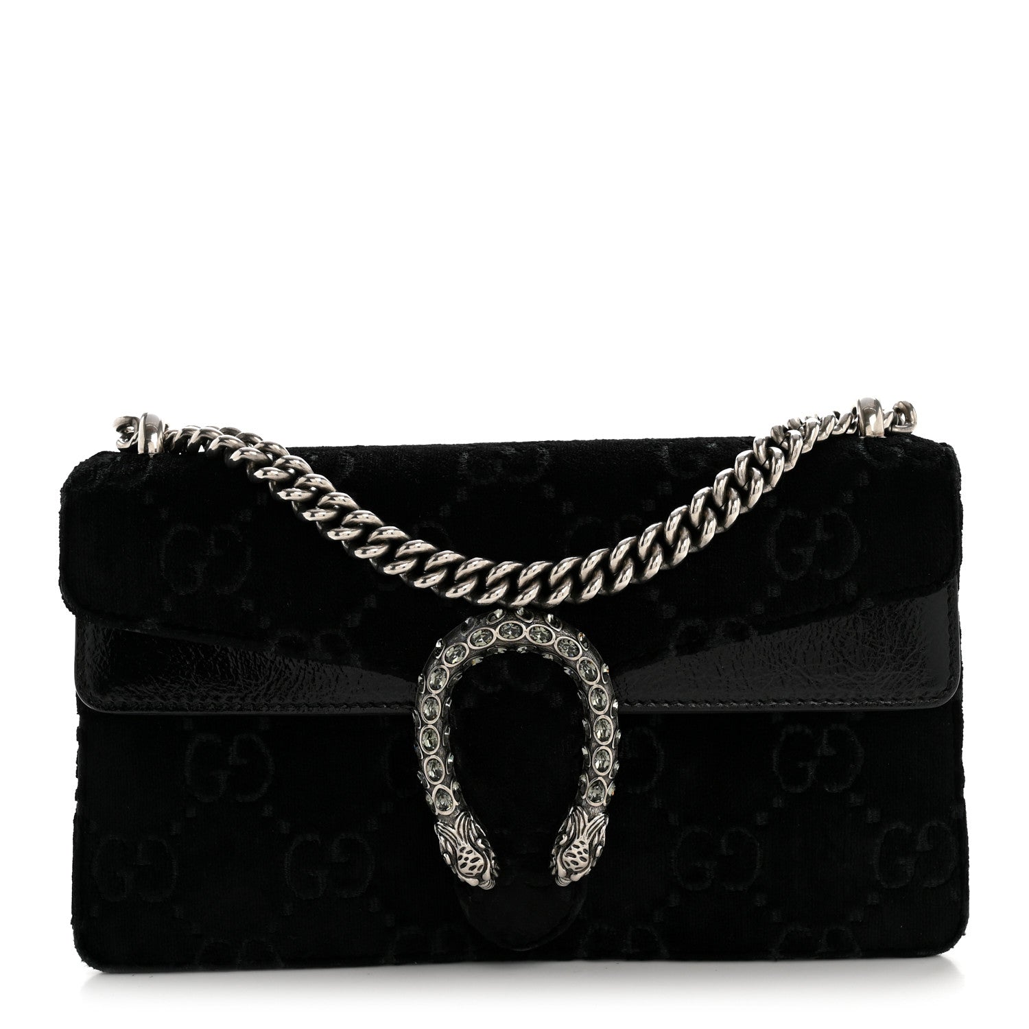 Gucci Velvet Skipper Crystal GG Monogram Small Dionysus Shoulder Bag Black Black Diamond