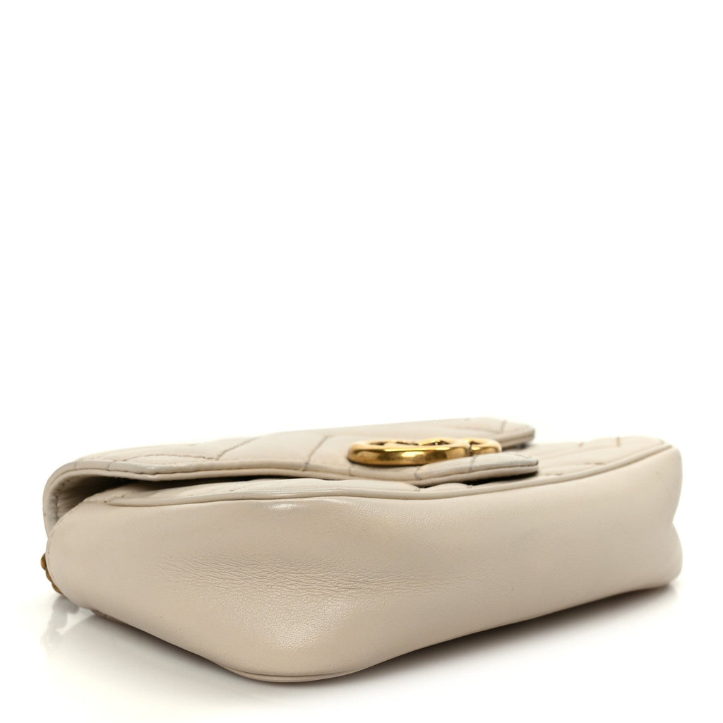 Gucci Calfskin Matelasse Super Mini GG Marmont Shoulder Bag White