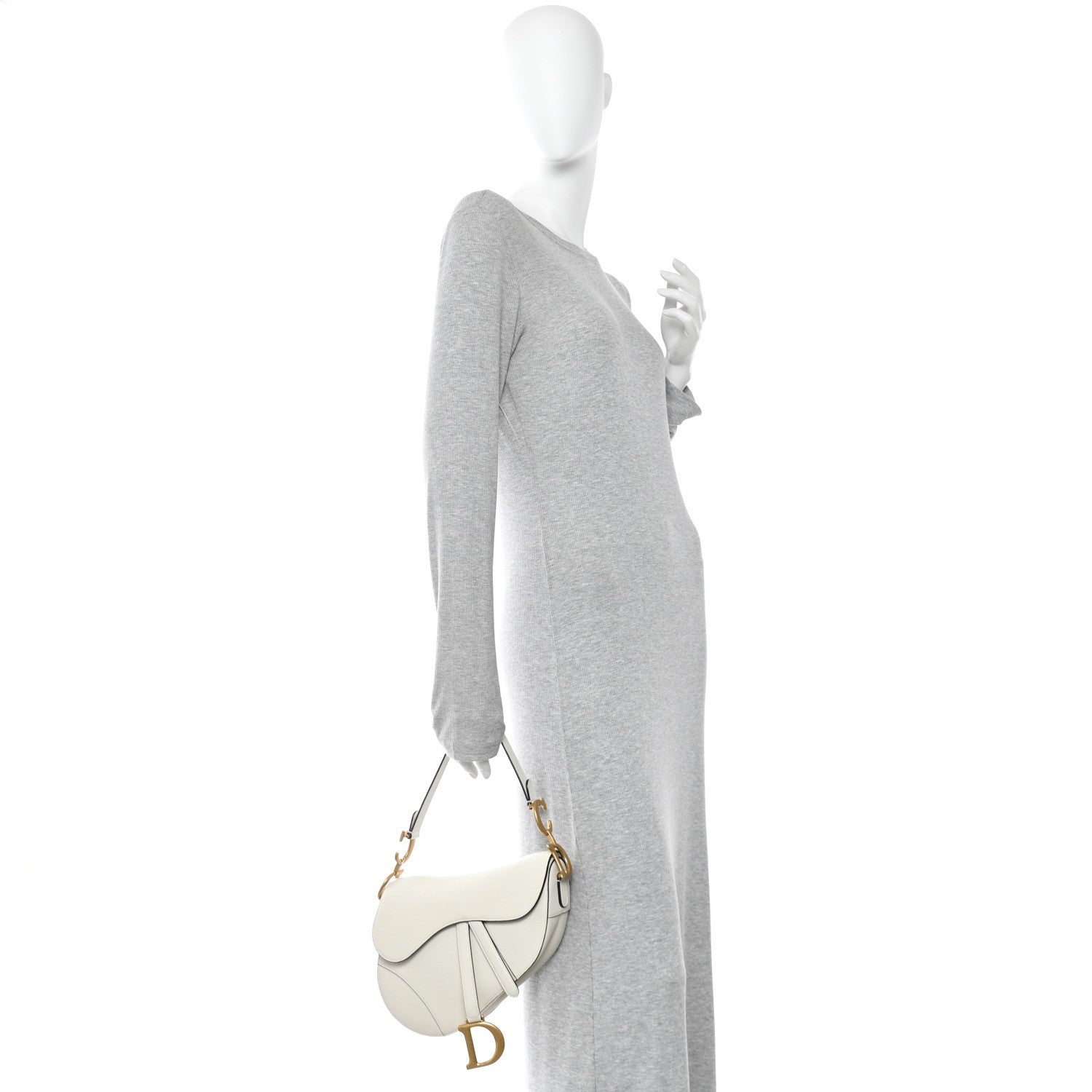 Christian Dior Grained Calfskin Saddle Bag White