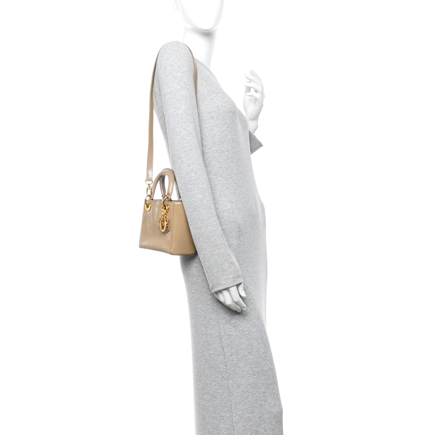 Christian Dior Patent Mini Lady Dior Beige