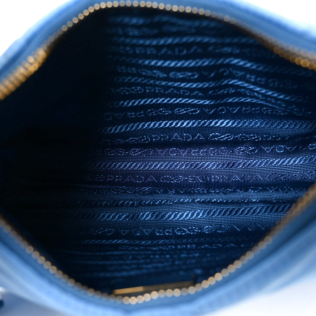 Prada Re-Nylon Saffiano Stitched Mini Re-Edition 1995 Chaine Shoulder Bag Blue