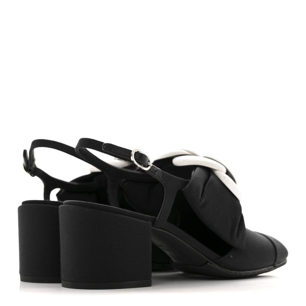 Grosgrain Lambskin Cap Toe Camellia Bow Slingback Pumps 37.5 Black