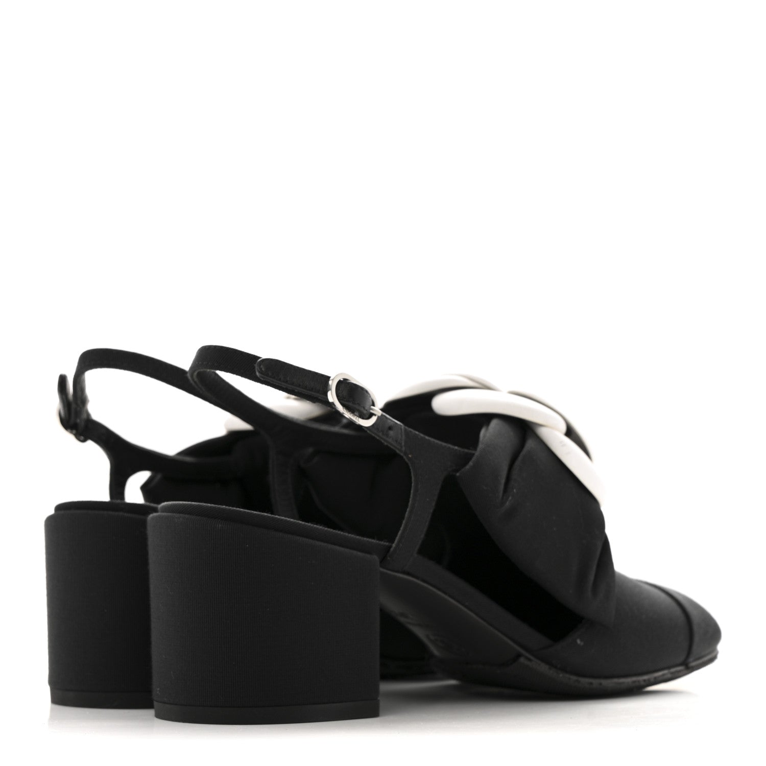 Grosgrain Lambskin Cap Toe Camellia Bow Slingback Pumps 37.5 Black