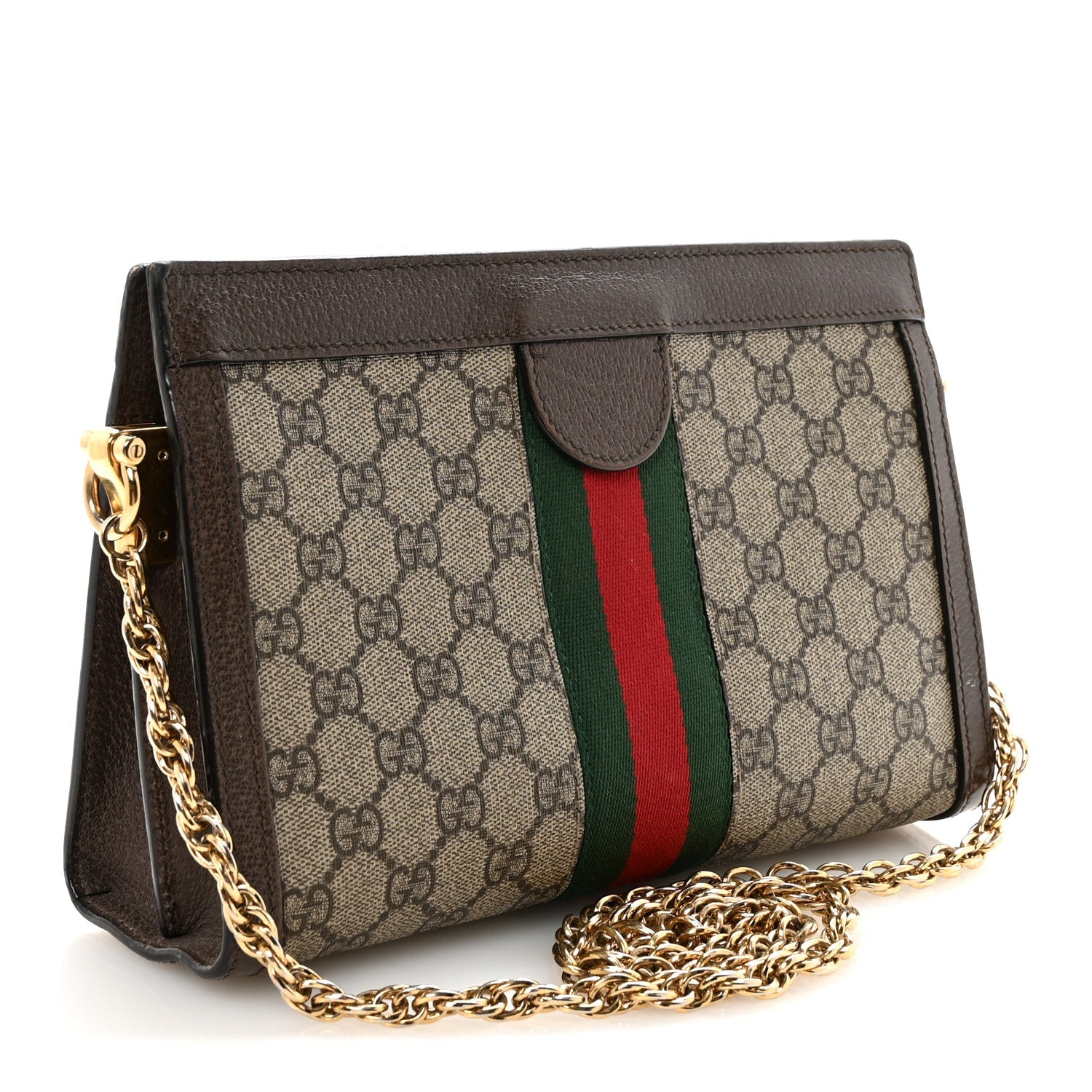 Gucci GG Supreme Monogram Web Small Ophidia Chain Shoulder Bag Brown