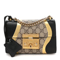 Gucci Calfskin GG Supreme Monogram Small Padlock Shoulder Bag Black Gold