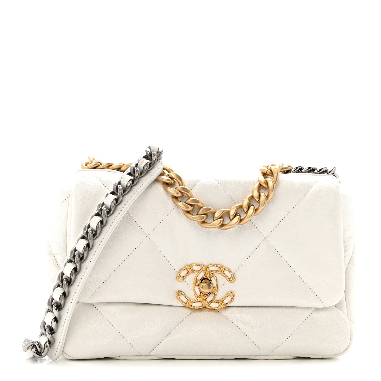 Chanel Goatskin Quilted Medium Chanel 19 Flap White