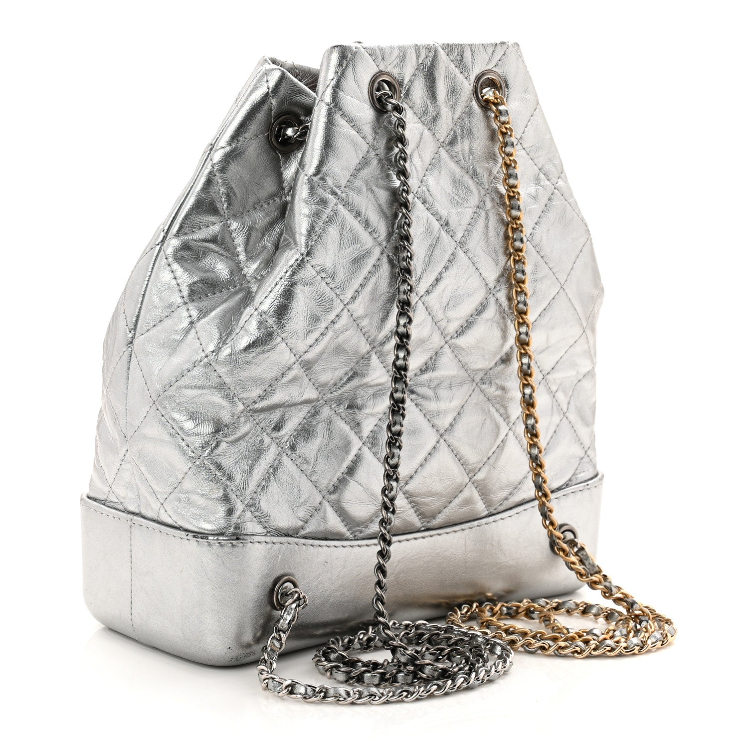 Chanel Metallic Crumpled Calfskin Quilted Small Gabrielle Backpack Silver