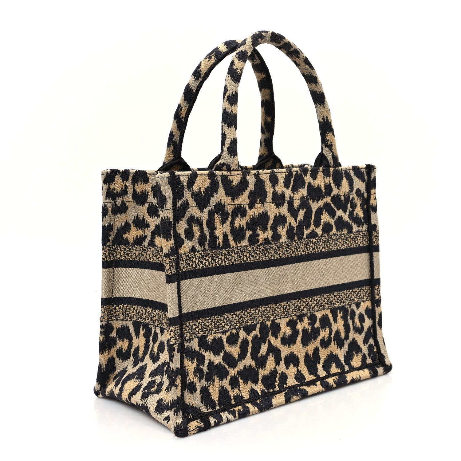 Christian Dior Canvas Mizza Embroidered Small Leopard Book Tote Beige