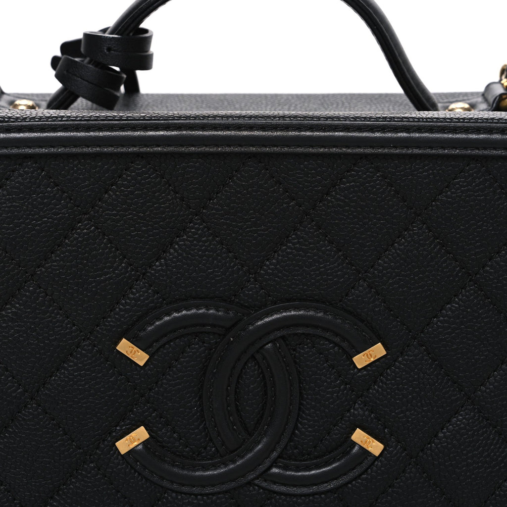 Chanel Caviar Quilted Large CC Filigree Vanity Case Black