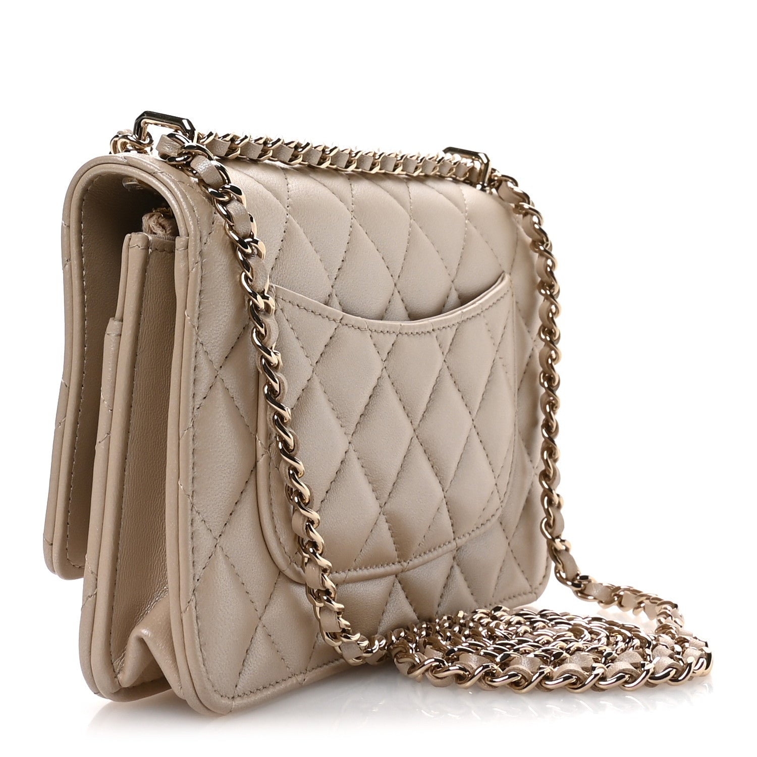Chanel Pearly Lambskin Quilted Charms Wallet On Chain WOC Beige