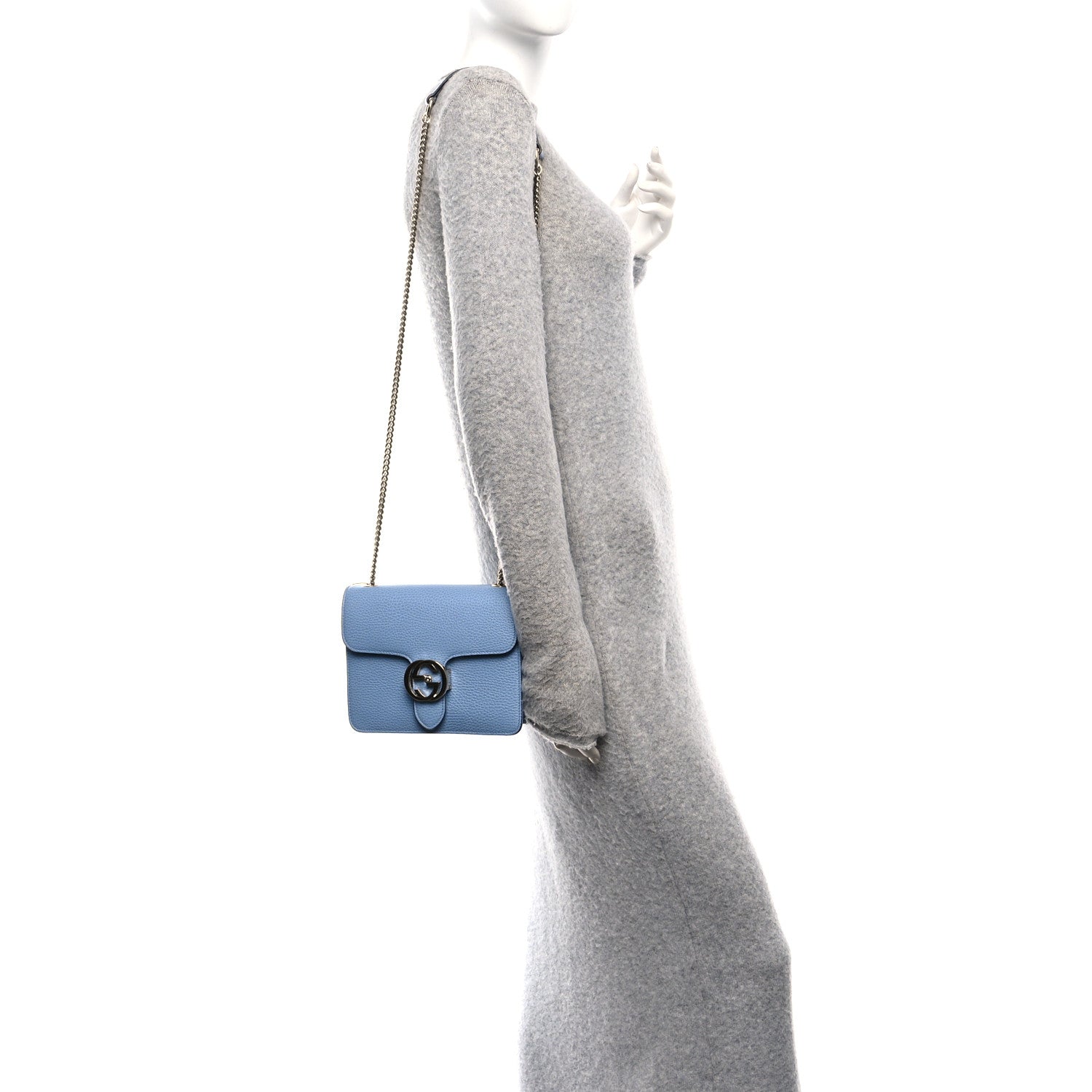Gucci Dollar Calfskin Small Interlocking G Shoulder Bag Mineral Blue