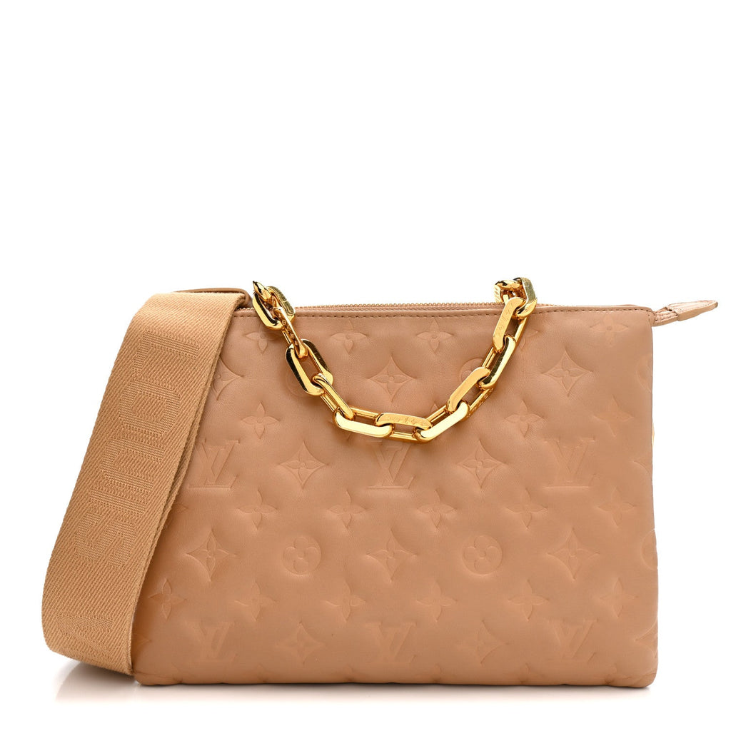 Louis Vuitton Lambskin Embossed Monogram Coussin PM Camel