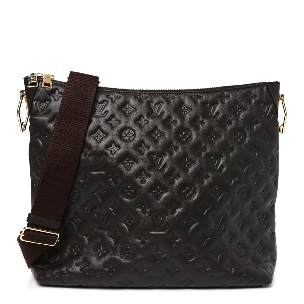 Louis Vuitton Calfskin Embossed Monogram Coussin Hobo MM Chocolate