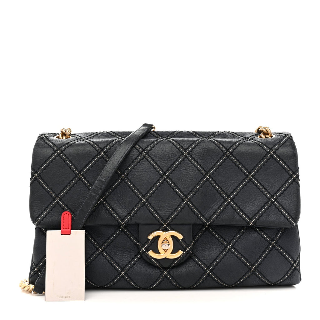 Chanel Iridescent Calfskin Triple Stitched Medium Flap Navy