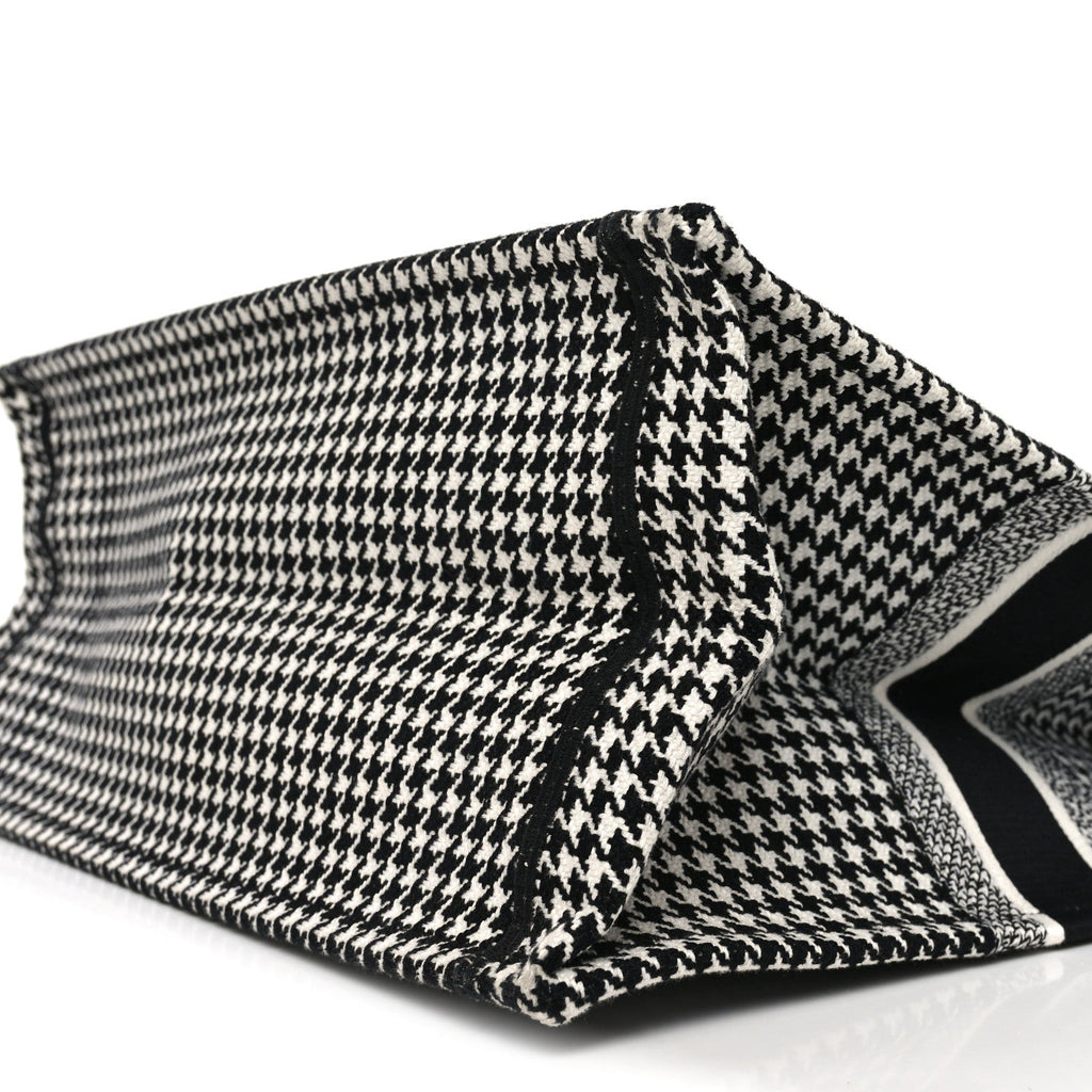 Christian Dior Canvas Houndstooth Embroidered Book Tote Black White