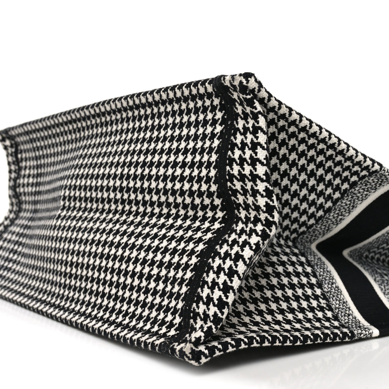 Christian Dior Canvas Houndstooth Embroidered Book Tote Black White