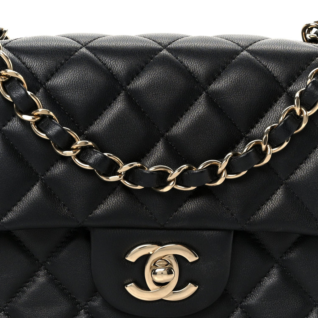 Chanel Lambskin Quilted Mini Rectangular Flap Black