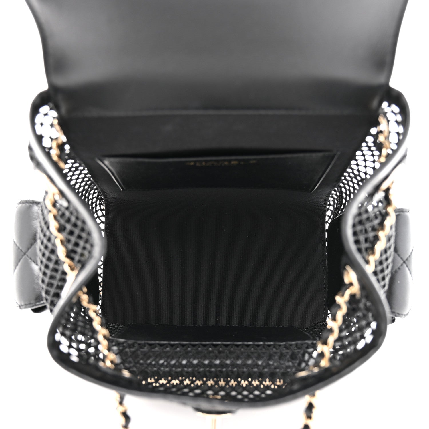 Chanel Shiny Lambskin Mesh Quilted Small Cargo Duma Drawstring Backpack Black