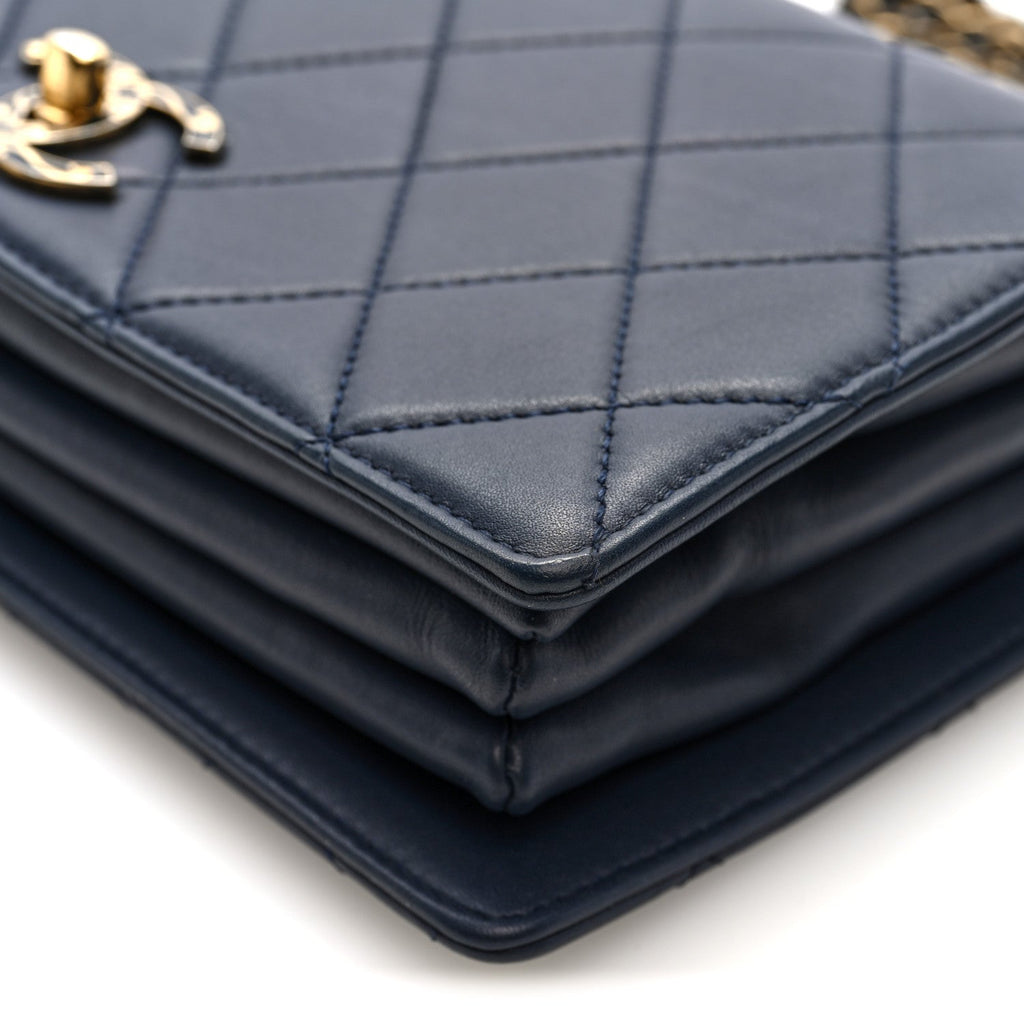 Chanel Lambskin Quilted Small Art Nouvelle Flap Bag Navy