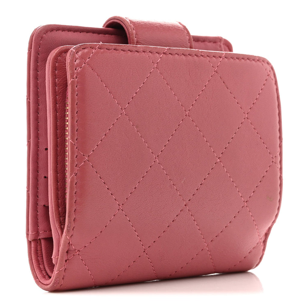 Calfskin Quilted Zip Around Bifold Wallet Pink