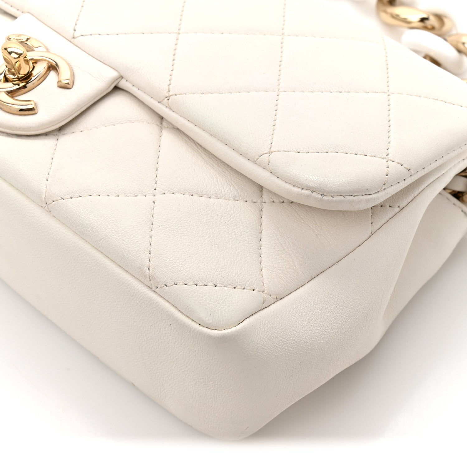 Chanel Lambskin Quilted Resin Bi-Color Chain Flap Bag White