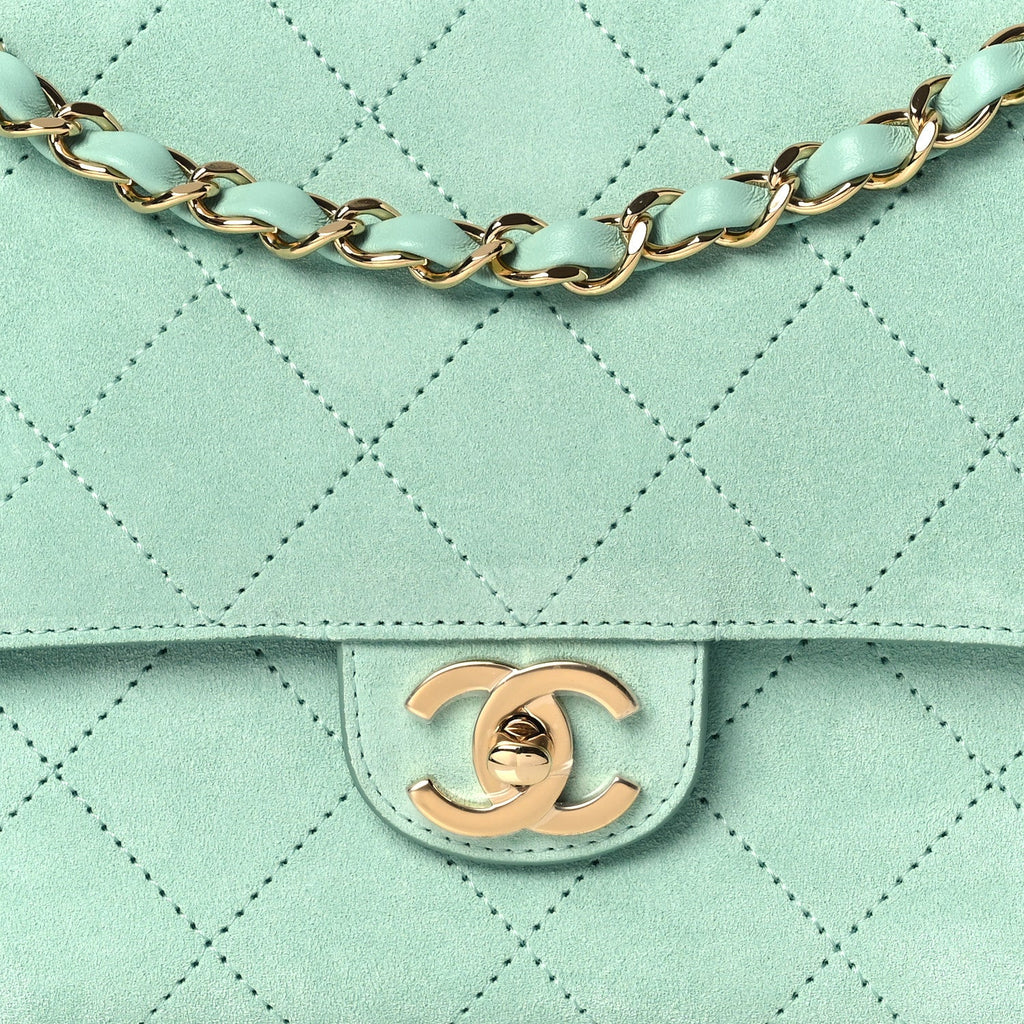 Chanel Suede Calfskin Small Souplissimo Maxi Flap Green