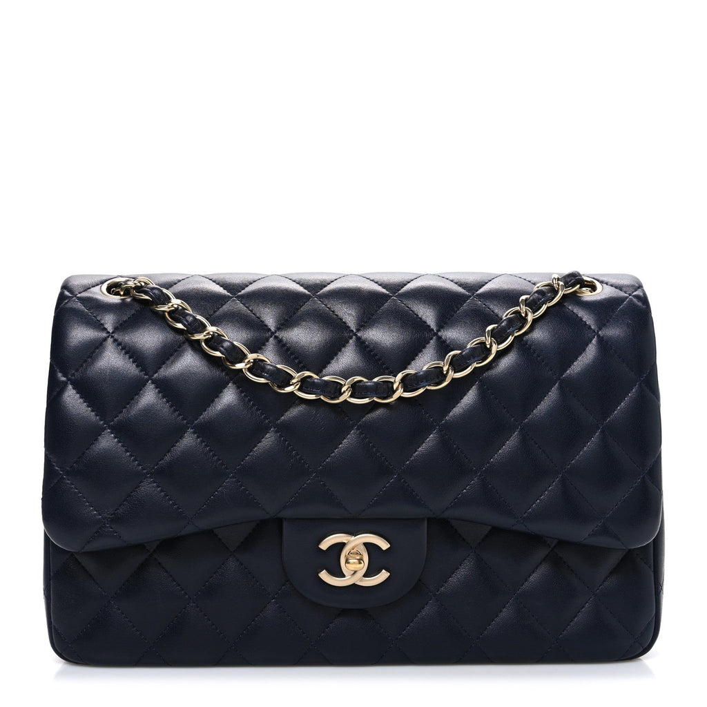 Chanel Lambskin Quilted Jumbo Double Flap Navy