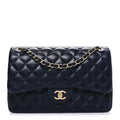 Chanel Lambskin Quilted Jumbo Double Flap Navy