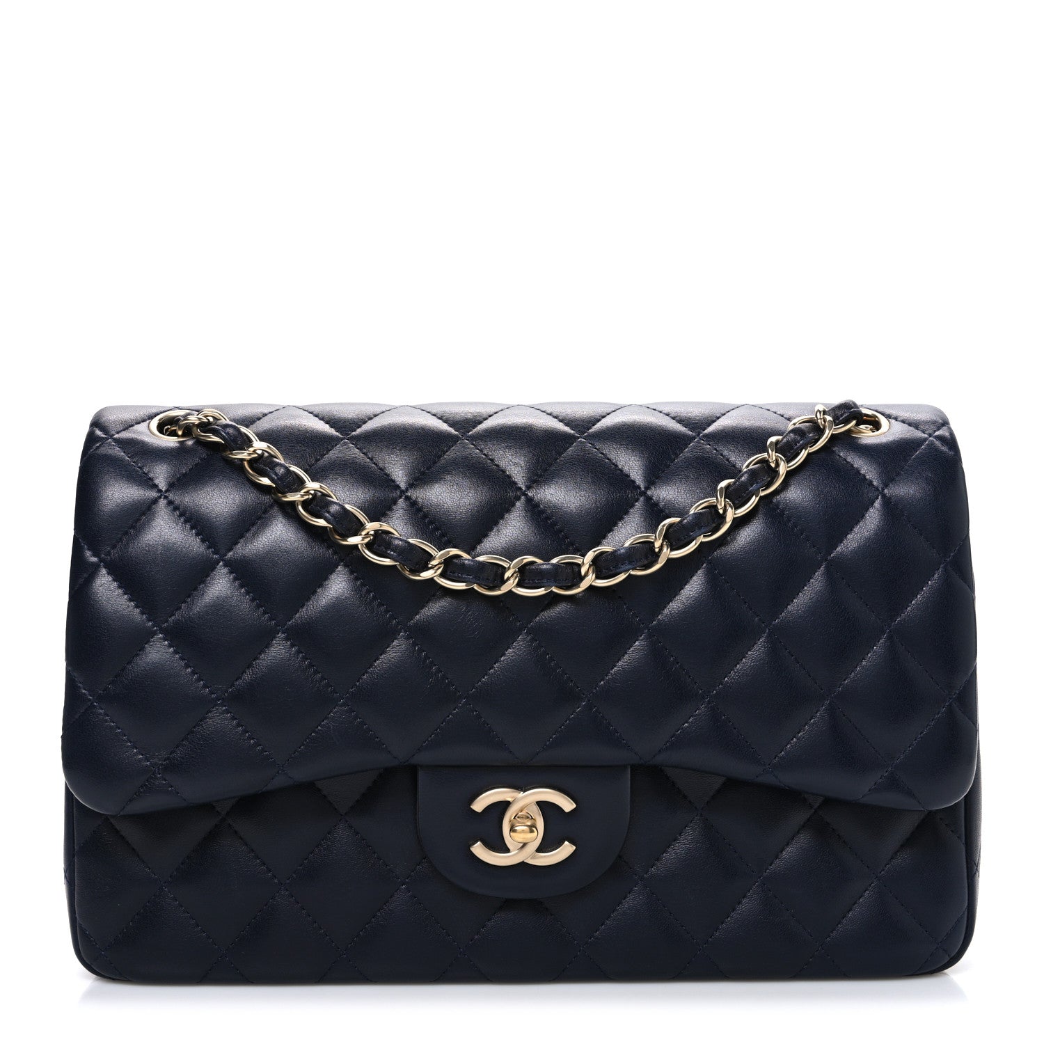 Chanel Lambskin Quilted Jumbo Double Flap Navy