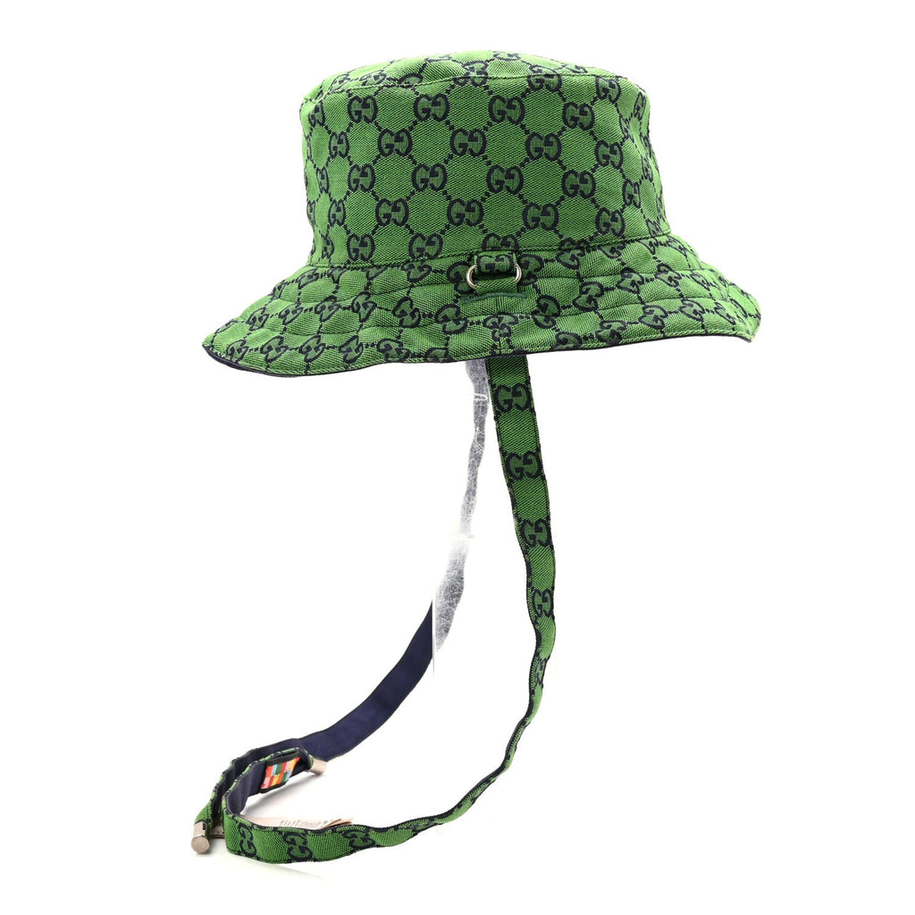 Gucci Monogram Multicolor Reversible Self-Tie Bucket Hat S Green Blue