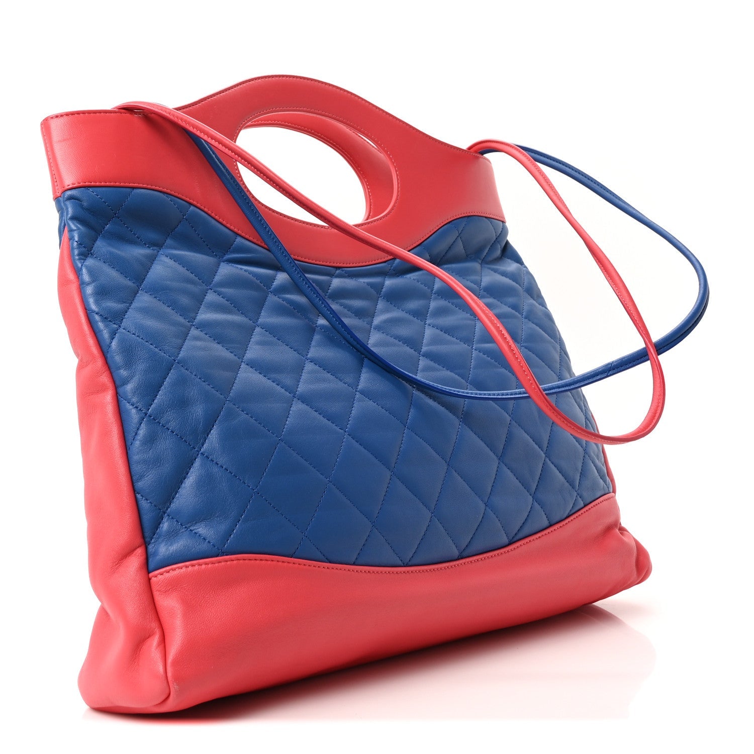 Chanel Lambskin Quilted Large 31 Shopping Bag Blue Red