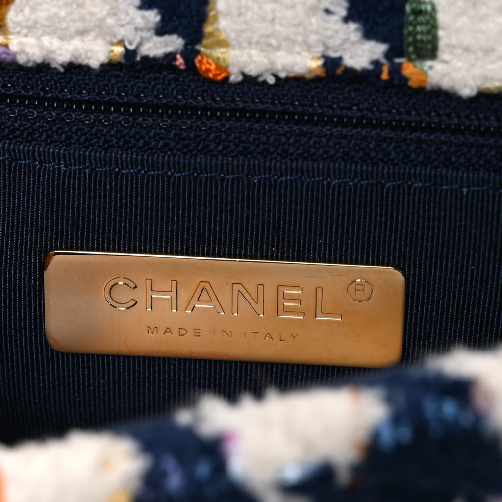 Chanel Tweed Quilted Medium Chanel 19 Flap Ecru Navy Blue Multicolor