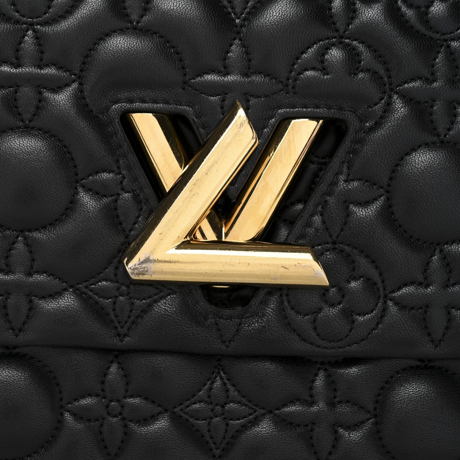 Louis Vuitton Lambskin Flower Quilted Twist Shoulder Bag GM Black