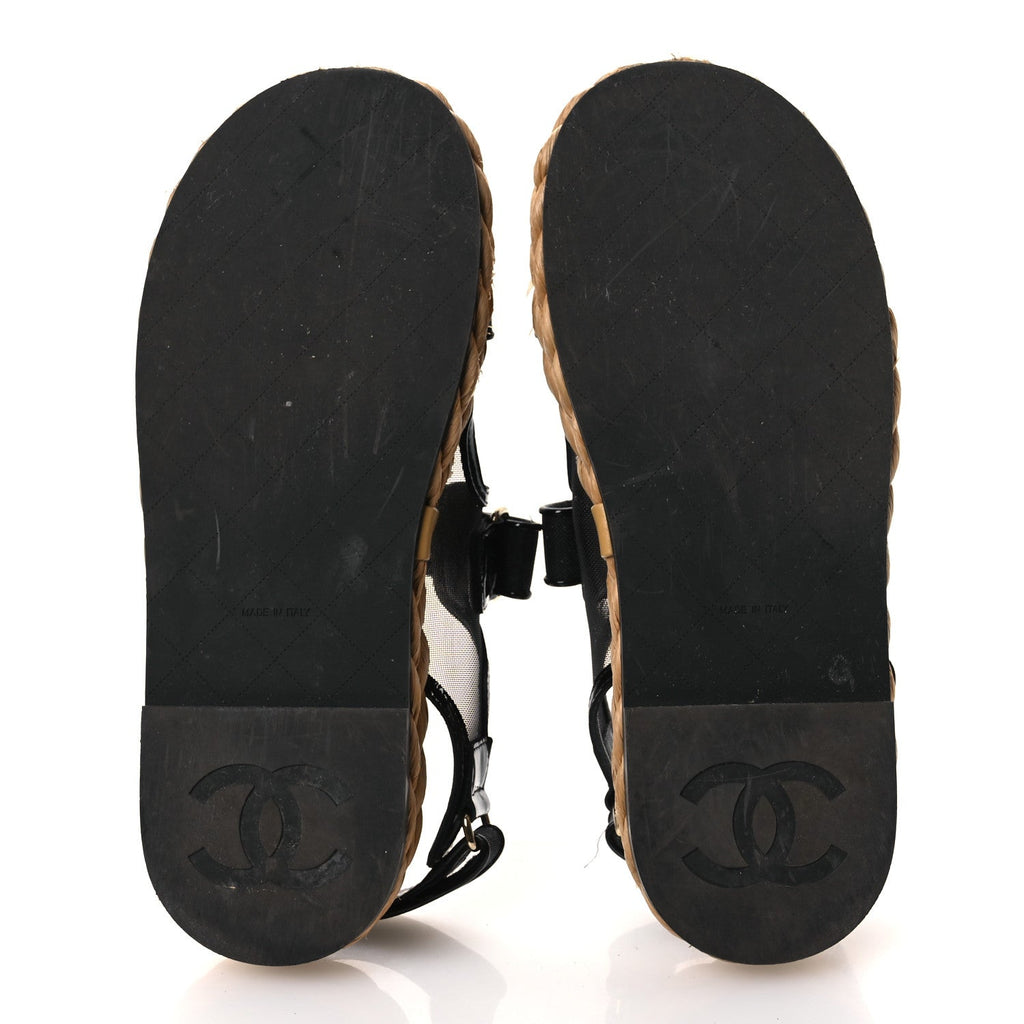 Mesh Patent Calfskin Velcro Dad Sandals 40 Black